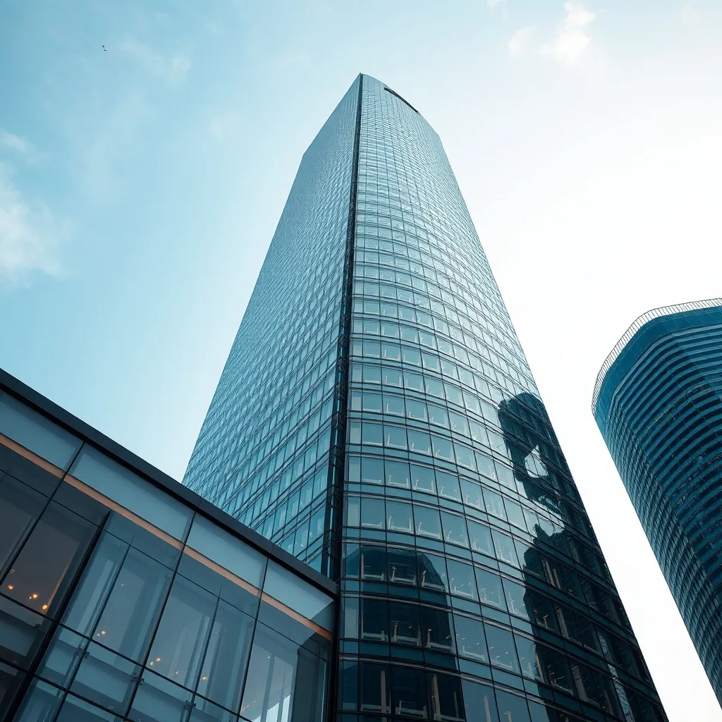 Exterior of a modern glass skyscraper in Singapore central b