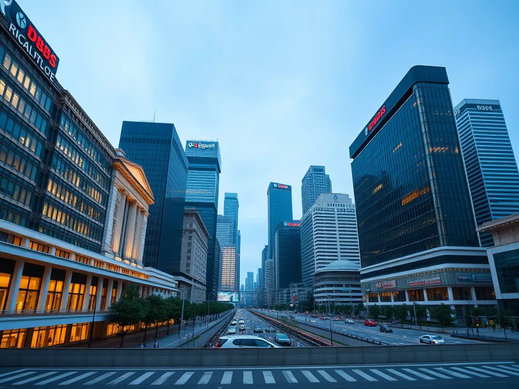 A professional wide-angle shot of the Singapore central busi