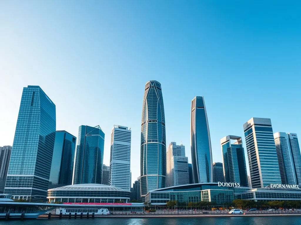 A professional wide shot of the Singapore central business d