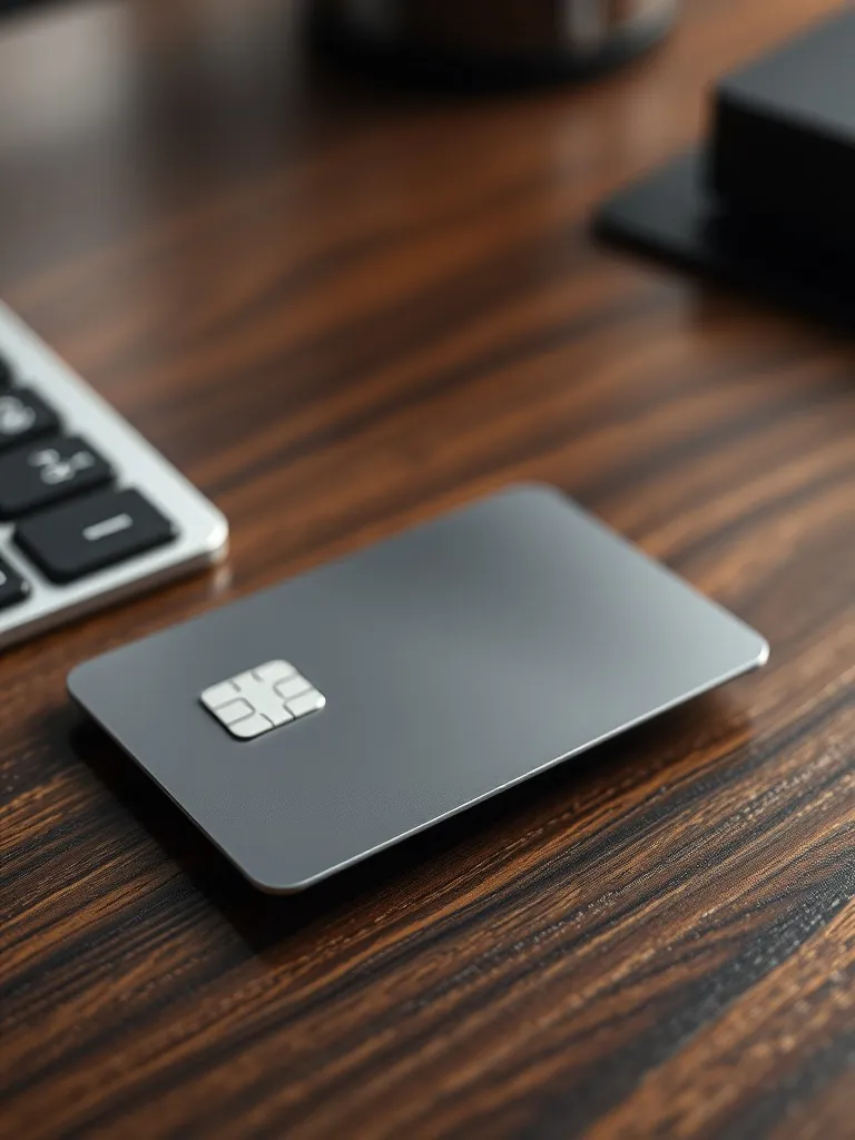 A close-up of a sleek metallic credit card resting on a dark
